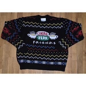 FRIENDS TV Show Christmas Sweater Unisex Sz M Black Central Perk Coffee Cafe